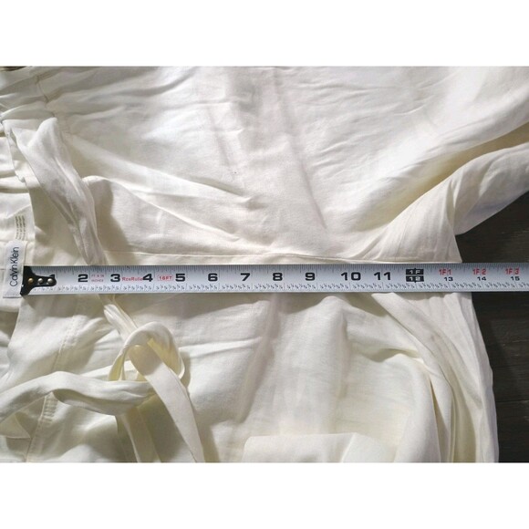 Calvin Klein White 3/4 Wide Leg With Belt Size M Linen Rayon Blend Women's Pants - Picture 8 of 9